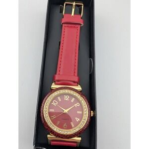 Avon 2015 Animal Print Bezel Watch Women Red 38mm Case in Box- New Battery